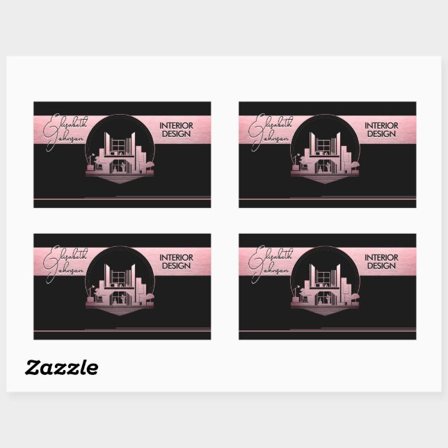 Interior Design or Architect Logo Black and Rose  Rectangular Sticker (Sheet)