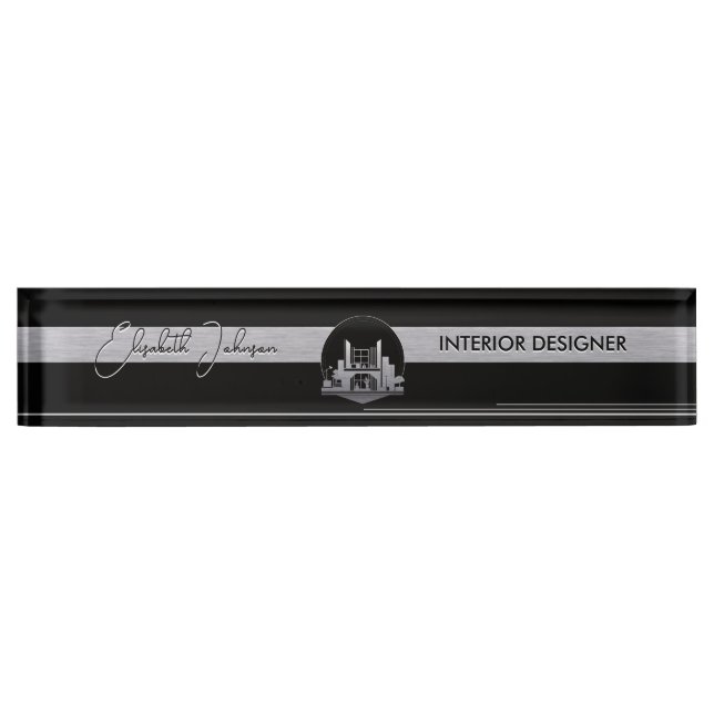 Interior Design or Architect Logo Black and Steel  Nameplate (Front)