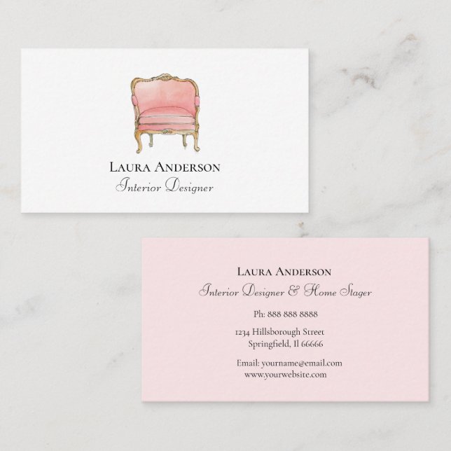 Interior Design Pink French Chair Business Card (Front/Back)
