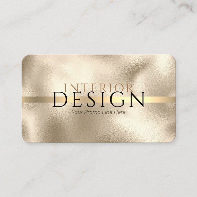 Interior Design, Your Info, Gold-on-Gold, Vs 2 Business Card (Front)