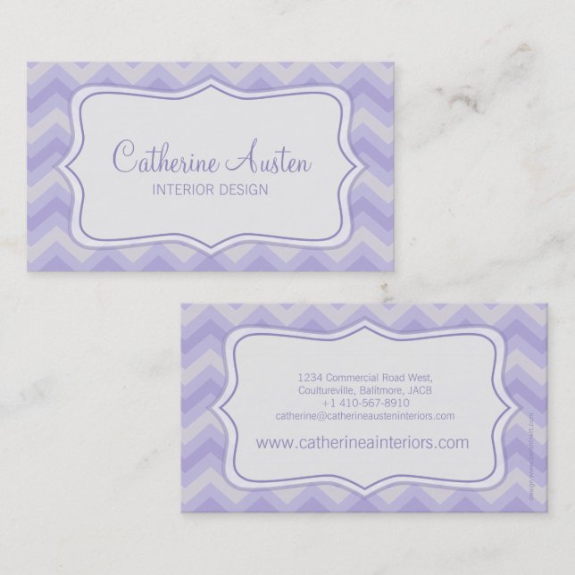 Interior design zigzag purple grey business card (Front/Back)