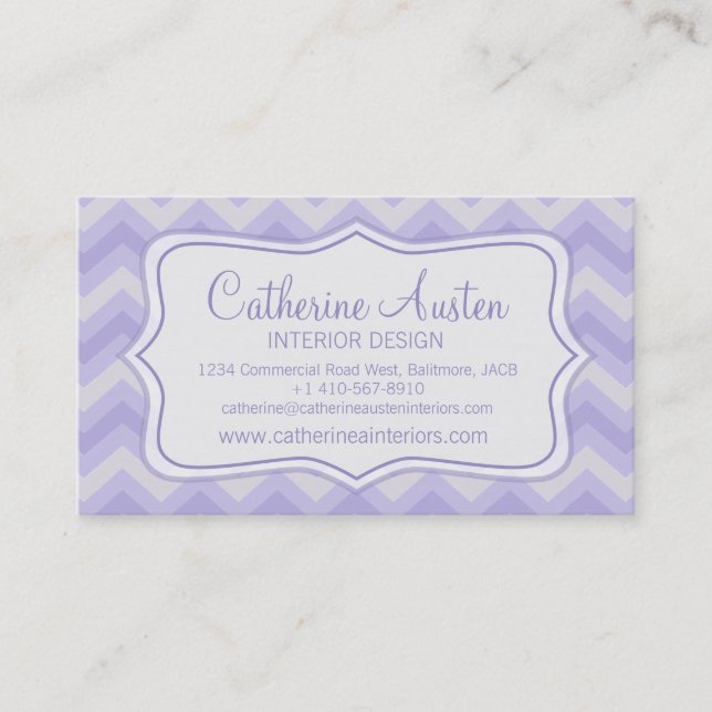 Interior design zigzag purple grey business card (Front)