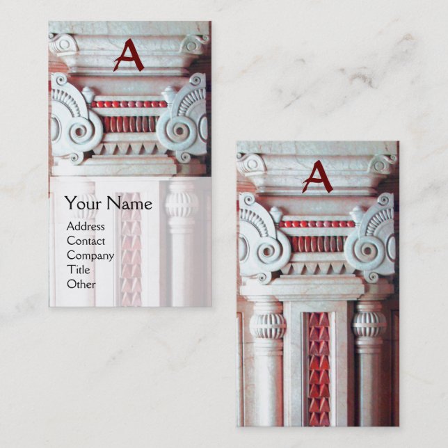 INTERIOR DESIGNER,ARCHITECTURE Monogram Red White Business Card (Front/Back)