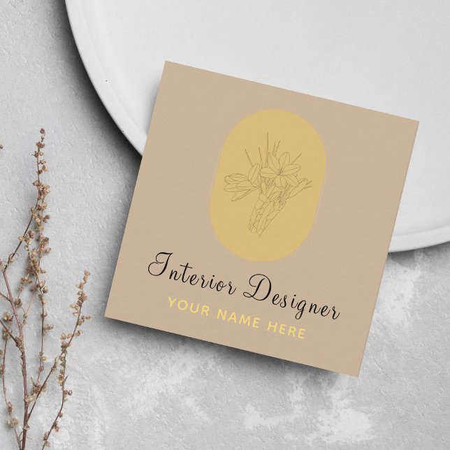 Interior Designer Art Deco Bohemian Neutral Pastel Square Business Card (Creator Uploaded)