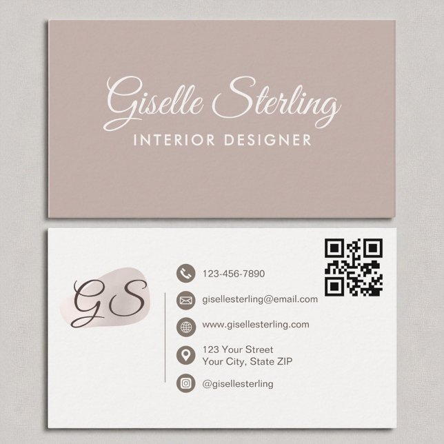 Interior Designer Blush Mauve Elegant QR Code Business Card (Creator Uploaded)