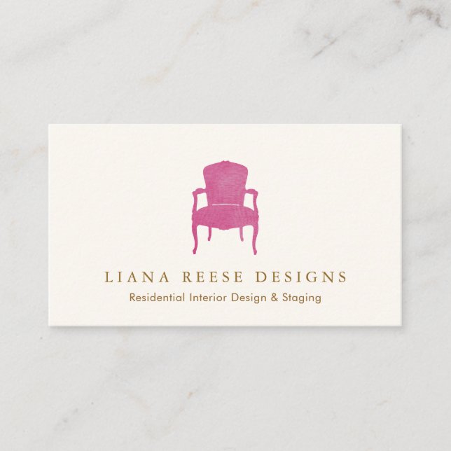 Interior Designer Burgundy French Chair Logo Busin Business Card (Front)