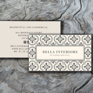 Interior Designer Charcoal Grey Cream Pattern Business Card