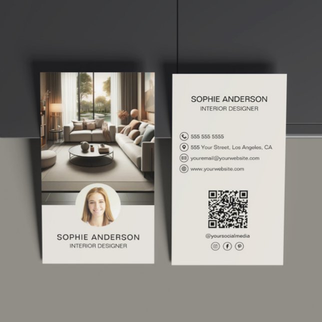 Interior Designer Custom Photo QR Social Media Business Card (Interior Designer Custom Photo QR Social Media Business Card)