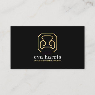 Interior Designer Elegant Black & Gold Logo Business Card