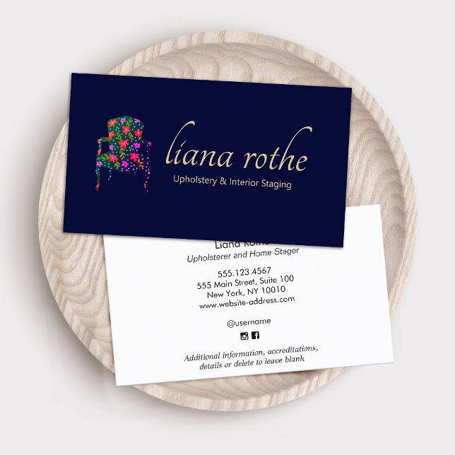 Interior Designer Floral  French Chair  Square Bus Business Card (Creator Uploaded)