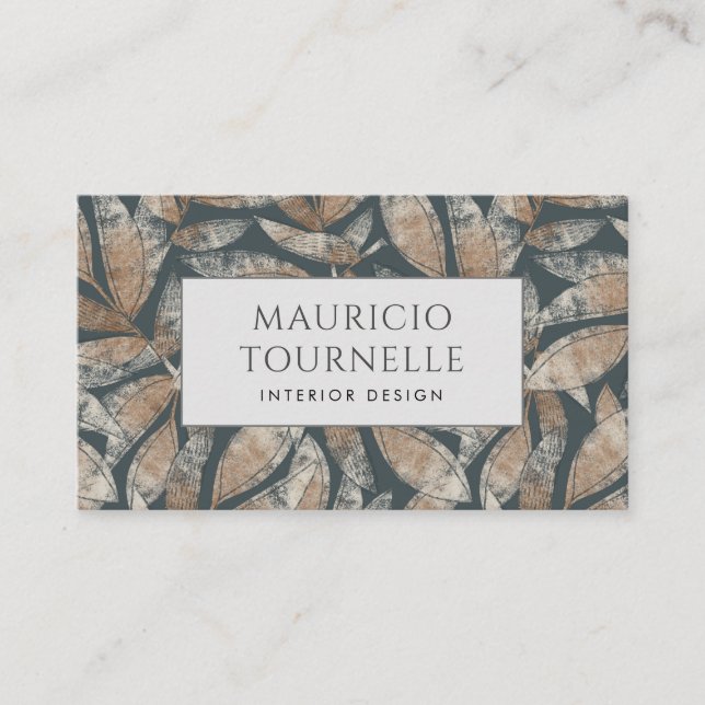 Interior Designer Modern Earthy Leaf Pattern Business Card (Front)