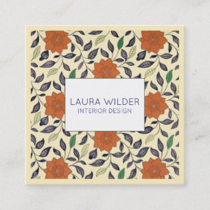 Interior Designer Monogrammed Floral Pattern Cream Square Business Card