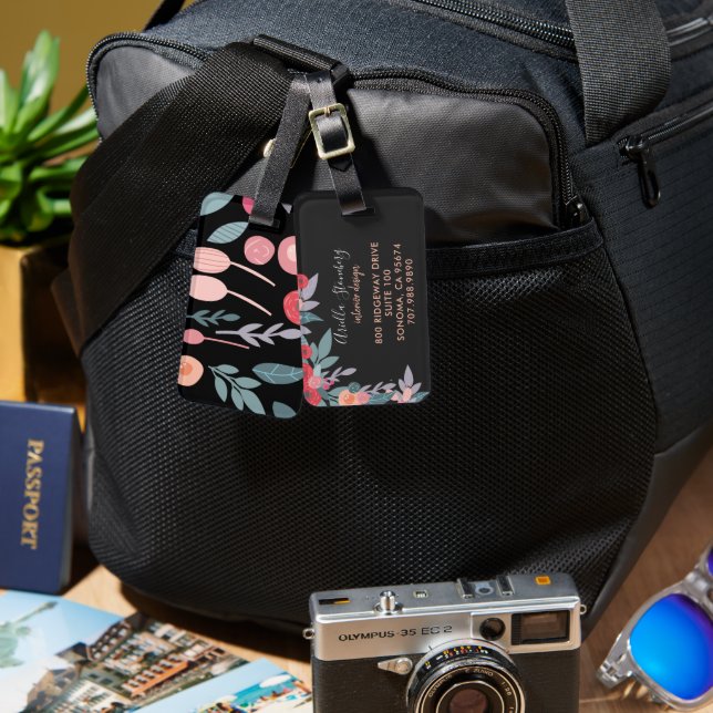 Interior Designer Painted Blooms Luggage Tag (Front & Back)