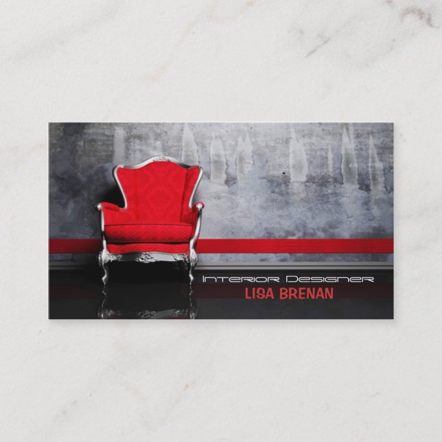 Interior Designer Red Chair Room Decor Living Home Business Card (Front)