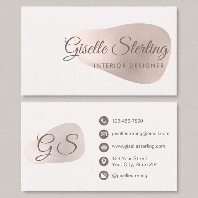Interior Designer Rose Gold Foil Blush Abstract Business Card (Creator Uploaded)