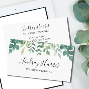 Interior Designer Watercolor Eucalyptus Business Card