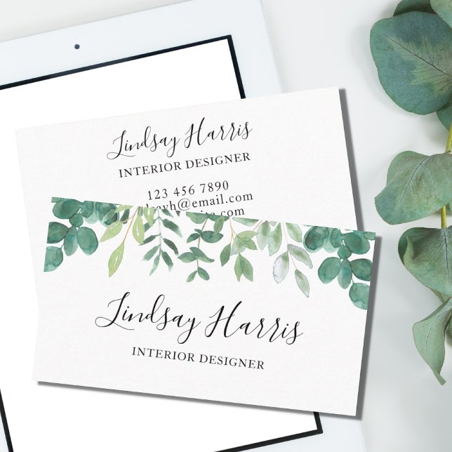 Interior Designer Watercolor Eucalyptus Business Card (Creator Uploaded)