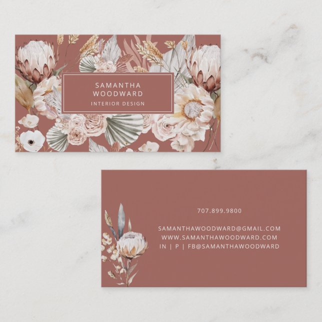 Interior Designer Wildflowers CreTam Terracotta Business Card (Front/Back)