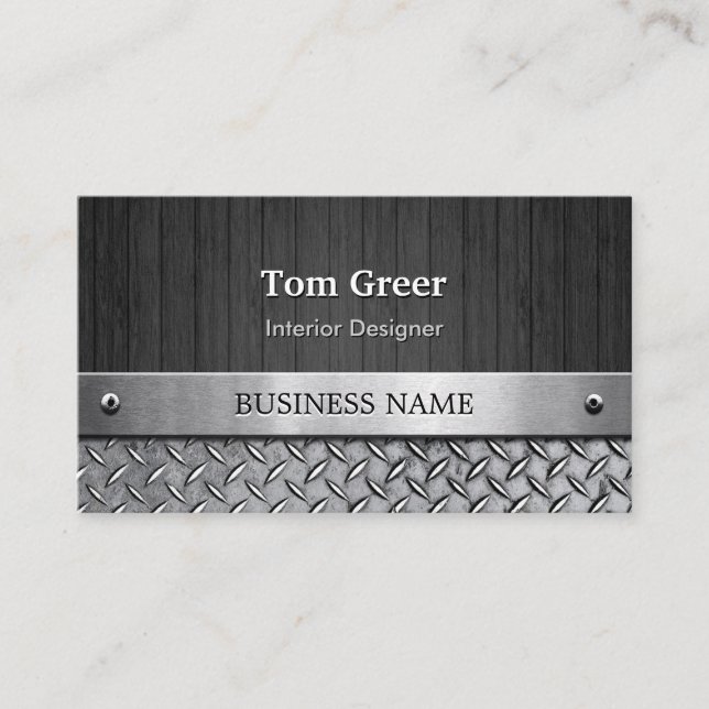 Interior Designer - Wood and Metal Look Business Card (Front)