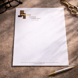Interior Designer Wood Gold Logo  Custom Letterhead