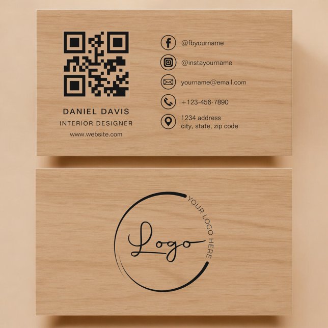 Interior Designer Wood Professional QR Code Business Card (Creator Uploaded)