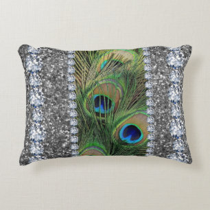 Interior Glitter Chic Silver Home Rose Peacock Decorative Cushion