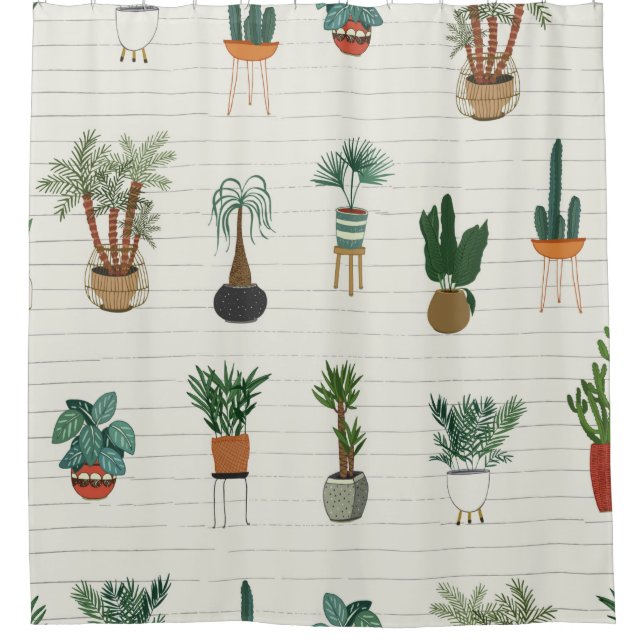 interior home plants seamless hand drawn pattern shower curtain (Front)