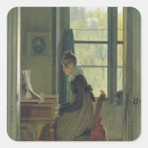 Interior of a Dining Room, detail of a woman Square Sticker