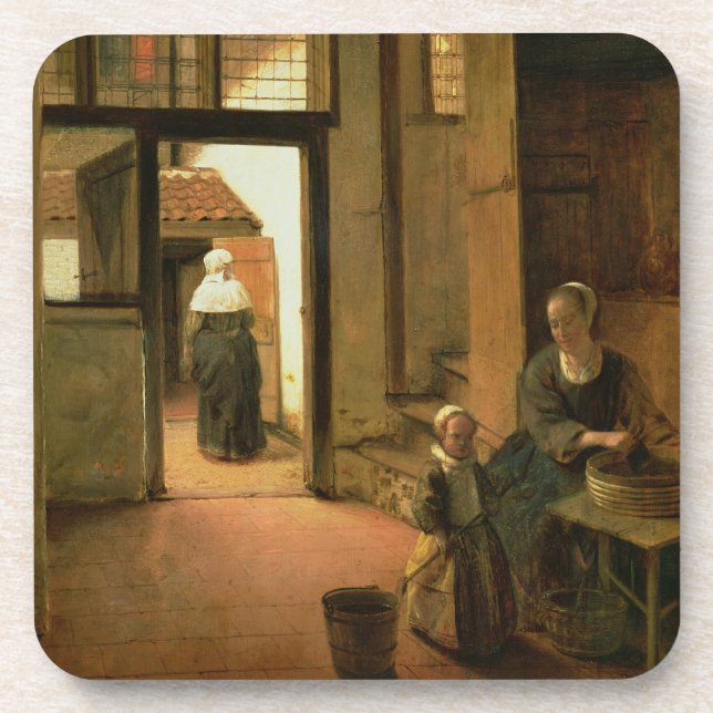 Interior of a Dutch House (oil on panel) Coaster (Front)
