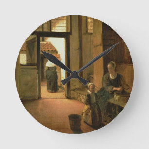 Interior of a Dutch House (oil on panel) Round Clock