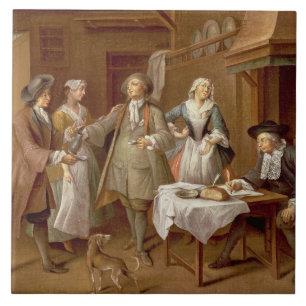 Interior of a Kitchen with Figures Tasting Wine Tile