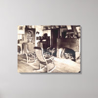 Interior of an American wooden shack, c.1880s (pho