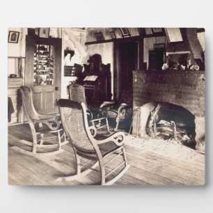 Interior of an American wooden shack, c.1880s (pho Plaque