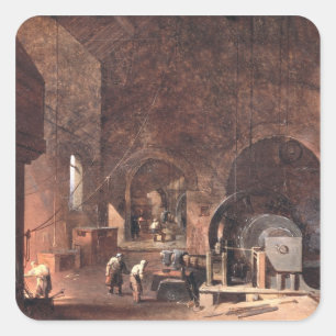 Interior of an Ironworks, c.1850-60 (oil on canvas Square Sticker
