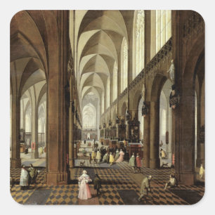 Interior of Antwerp Cathedral, c.1650 Square Sticker