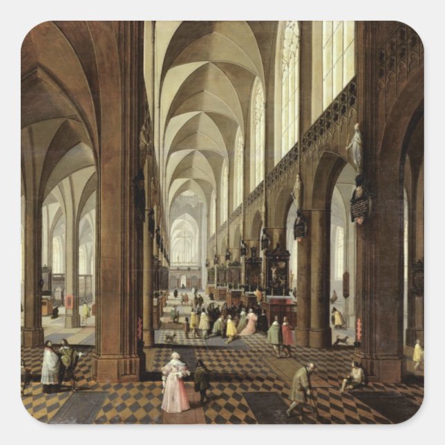 Interior of Antwerp Cathedral, c.1650 Square Sticker (Front)