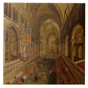 Interior of Canterbury Cathedral, c.1675-1700 (oil Tile