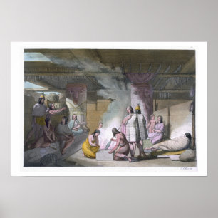 Interior of Nootka tribe cabin, from 'Le Costume A Poster