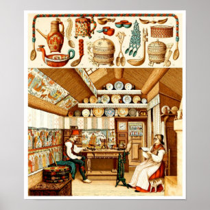 Interior of Swedish House (furniture and cookware) Poster