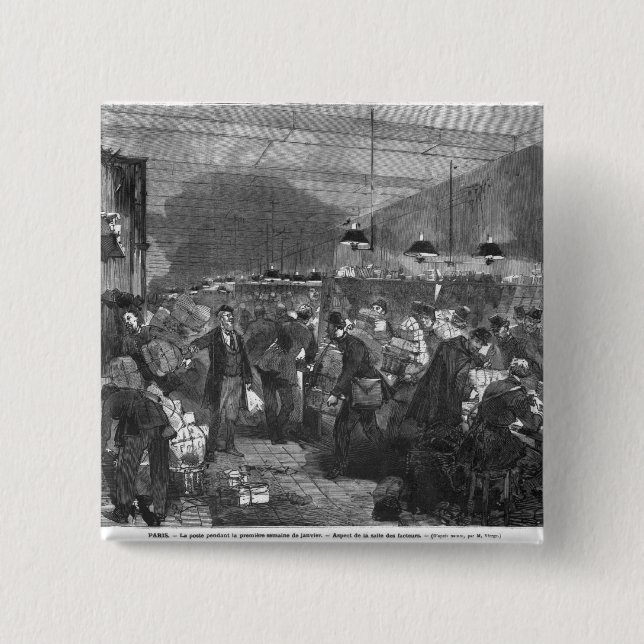 Interior of the Paris post office 15 Cm Square Badge (Front)