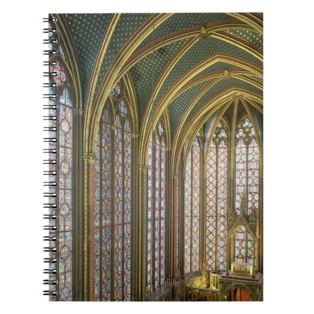 Interior of the upper chapel looking east, begun 1 spiral notebook (Front)