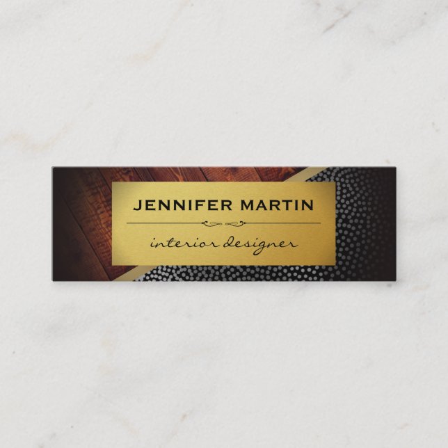 Interior Rustic Gold Metallic Dots Pattern Mini Business Card (Front)