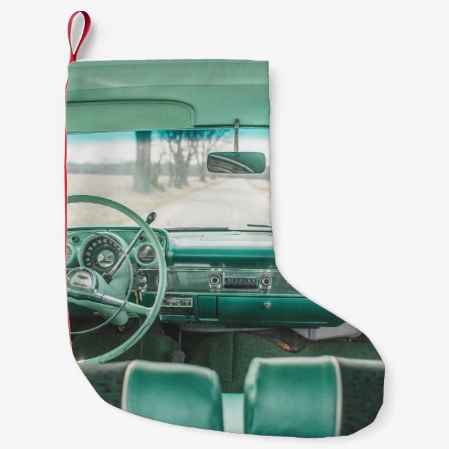 INTERIOR VIEW OF VEHICLE ON ROAD SMALL CHRISTMAS STOCKING (Front)
