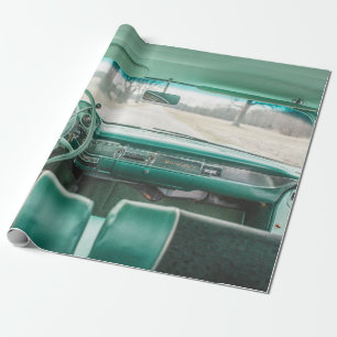 INTERIOR VIEW OF VEHICLE ON ROAD WRAPPING PAPER