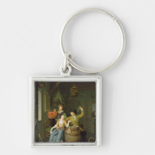 Interior with a couple celebrating key ring