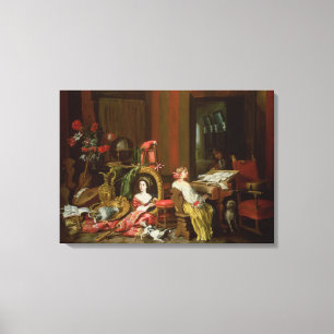 Interior with a Lady at a Harpsichord Canvas Print
