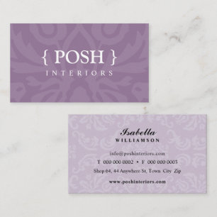 INTERIORS modern elegant textiles damask purple Business Card