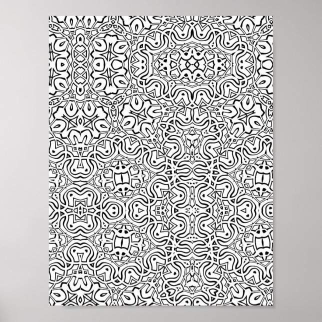 Interlaced Scrollwork Symmetry Colouring Page Art Poster (Front)