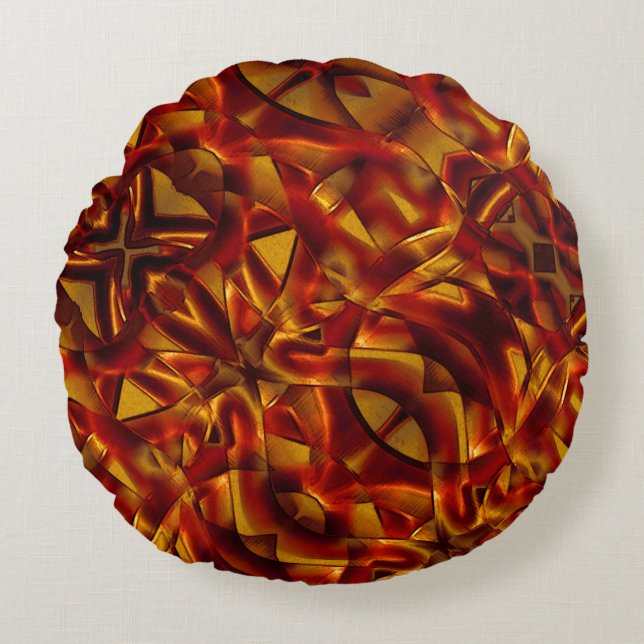 Interlacing of burnt orange ties, sculpted effect round cushion (Front)