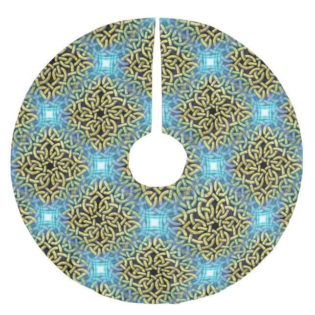 Interlacing Victorian Golden Trim Aqua Background Brushed Polyester Tree Skirt (Front)